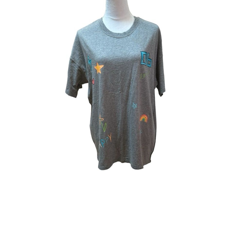 Gray T Shirt‎ With Colorful Graphics Rainbow Star Graphic Tee